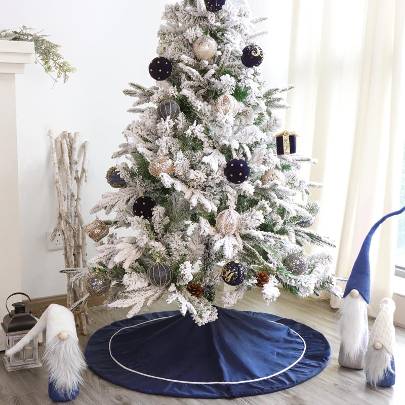 Christmas Tree Skirt 48 Inches Velvet Plush Blue Tree Skirt Xmas Tree Skirts For Merry Christmas Party Rustic Vintage Christmas Tree Decorations